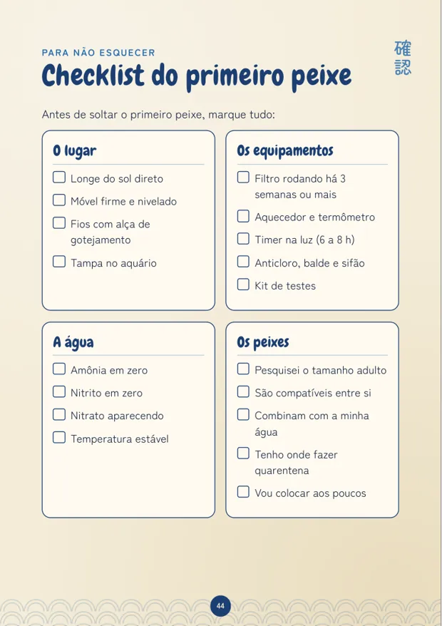 Página do e-book: Checklist do primeiro peixe